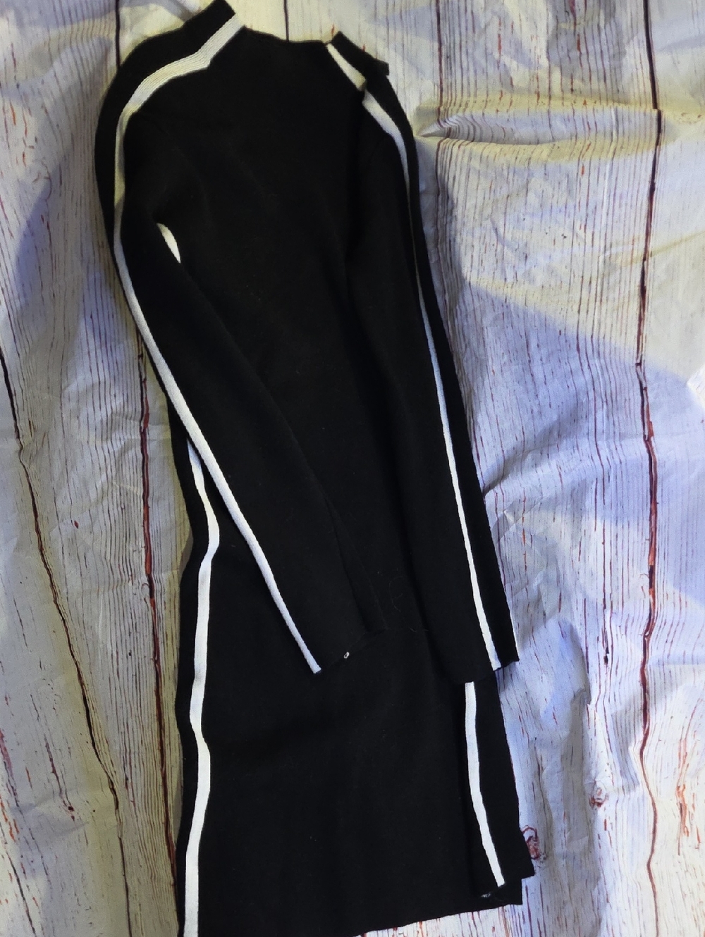 Saks Fifth Avenue Black Sweater Dress with White Stripe Accents